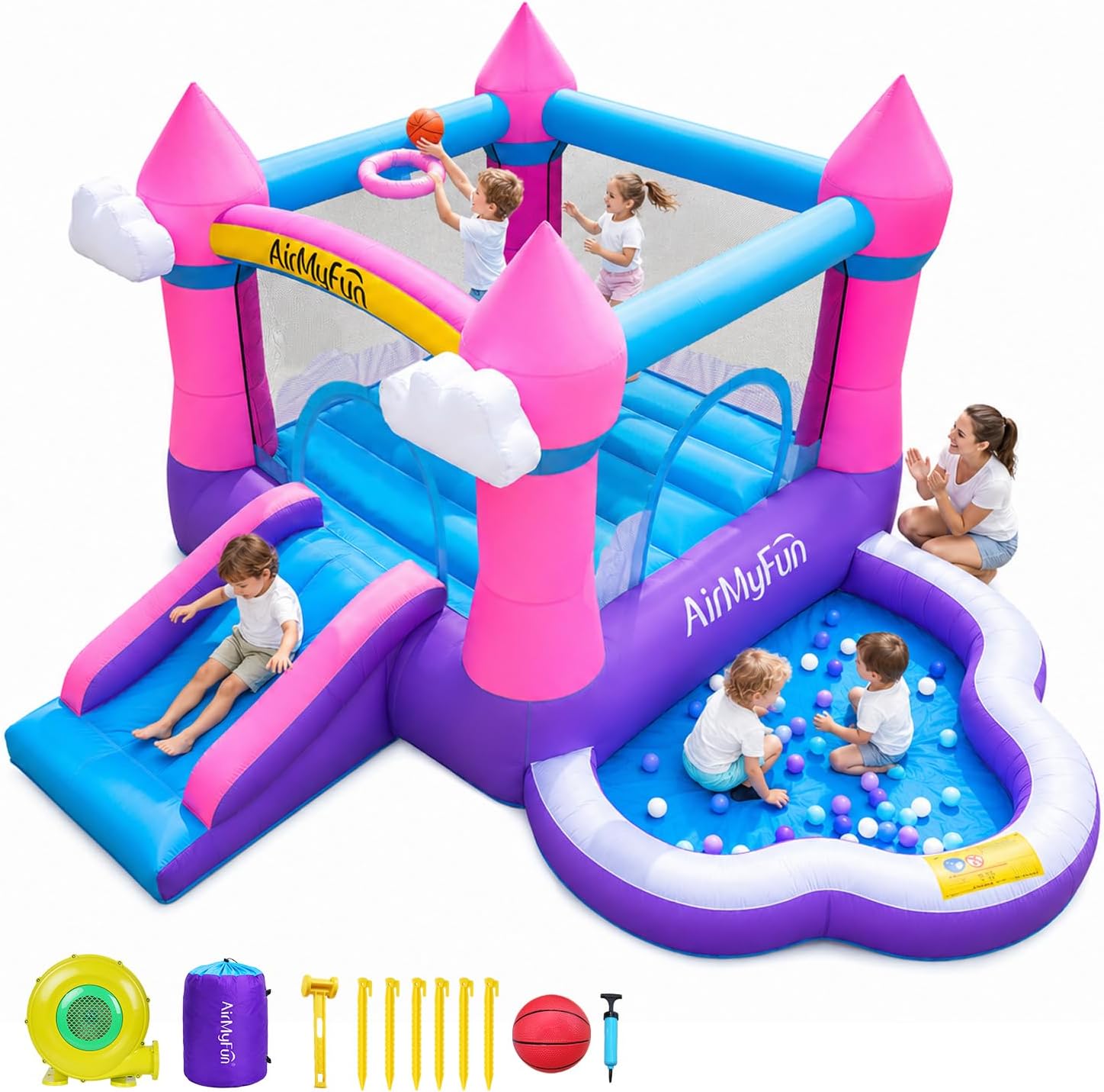 Kids Outdoor Bounce House - بيت قفز قابل للنفخ باللون الوردي