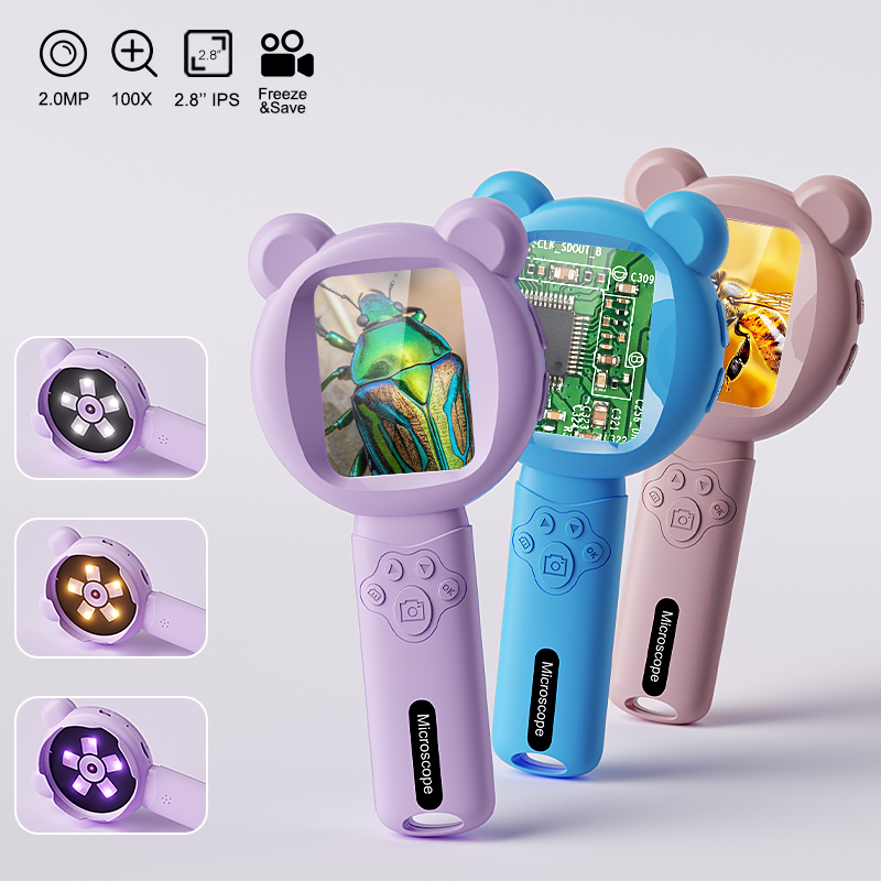 Kids Outdoor Microscope - مكبر رقمي للأطفال بشاشة 2.8 بوصة،