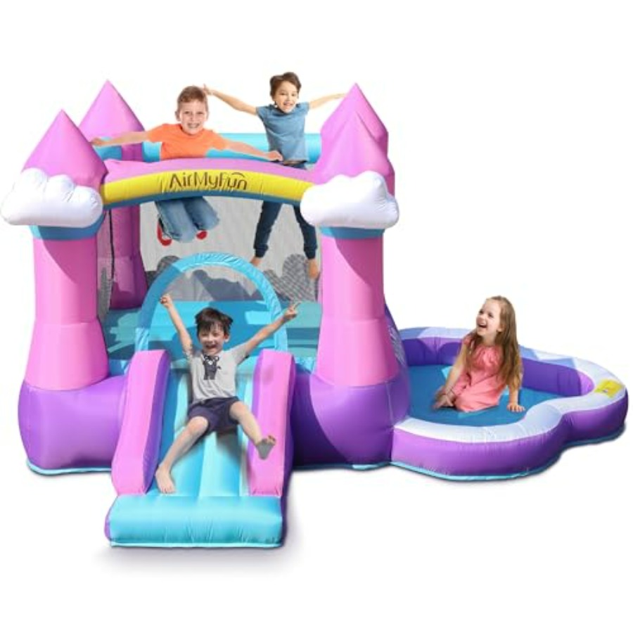 Kids Outdoor Bounce House - بيت قفز قابل للنفخ باللون الوردي