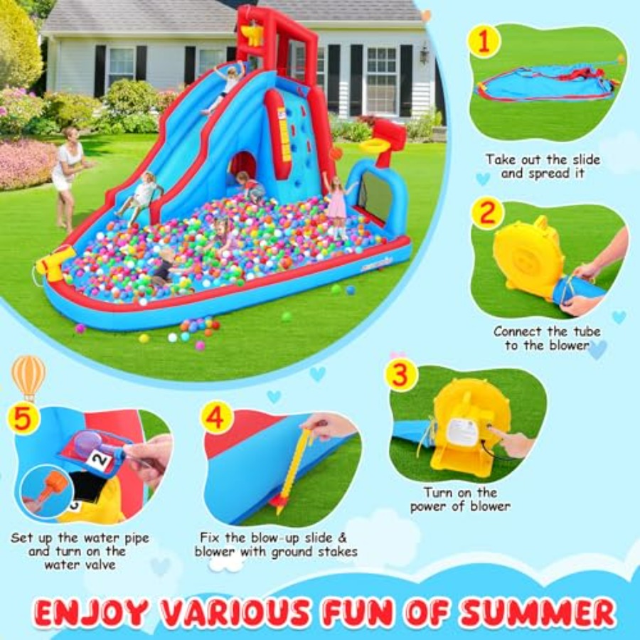منزلق مائي خارجي قابل للنفخ لل - مراجعة Kids Outdoor Bounce House وسعره