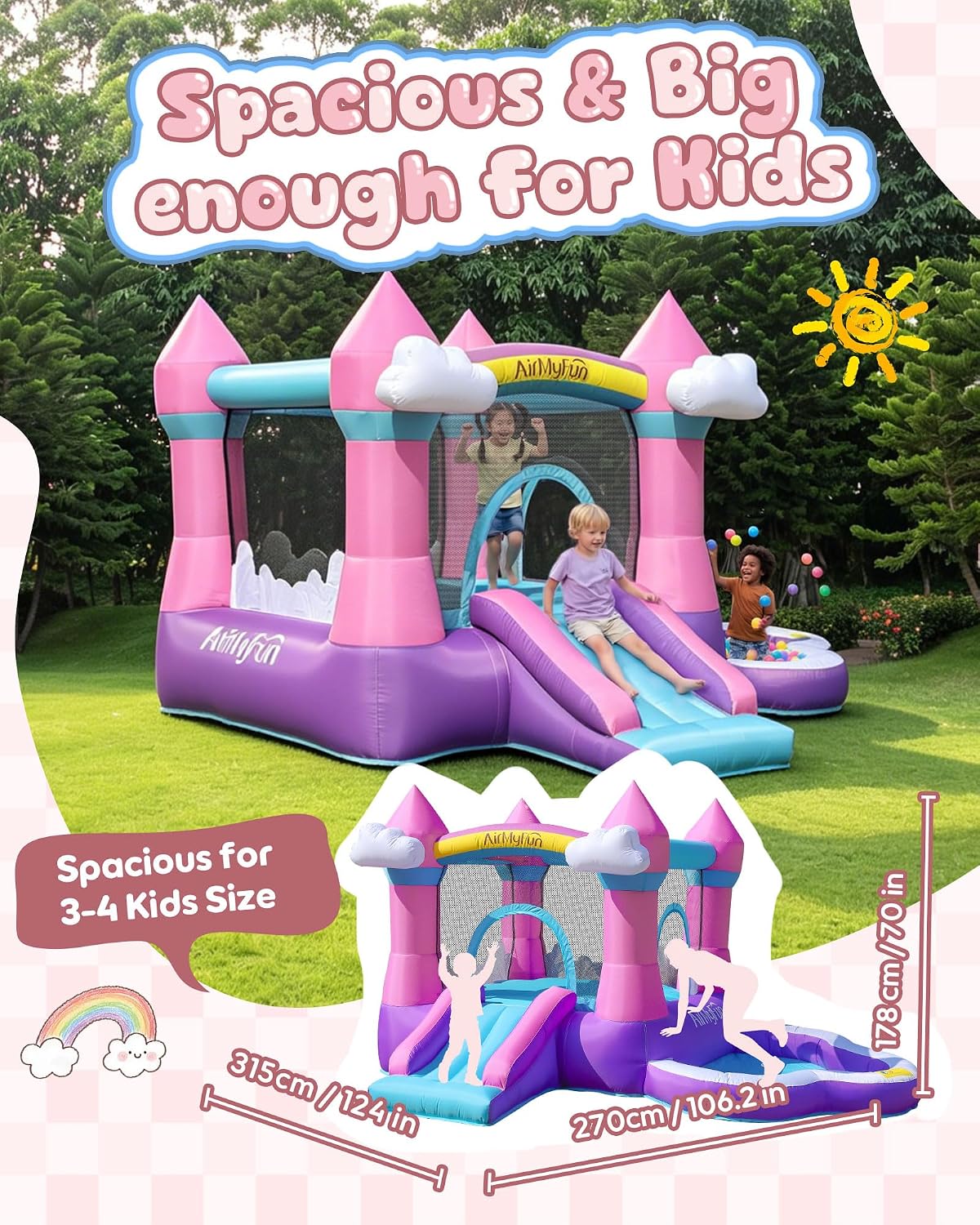 بيت قفز قابل للنفخ باللون الور - مراجعة Kids Outdoor Bounce House وسعره
