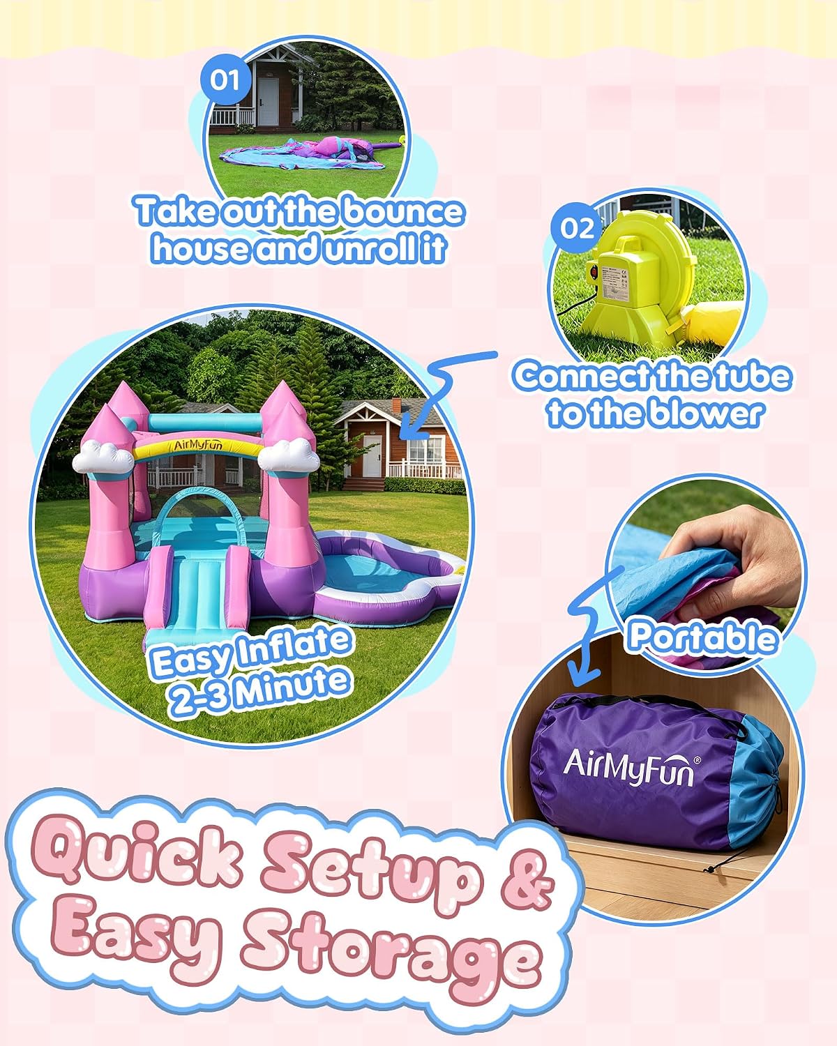 بيت قفز قابل للنفخ باللون الور - مراجعة Kids Outdoor Bounce House وسعره