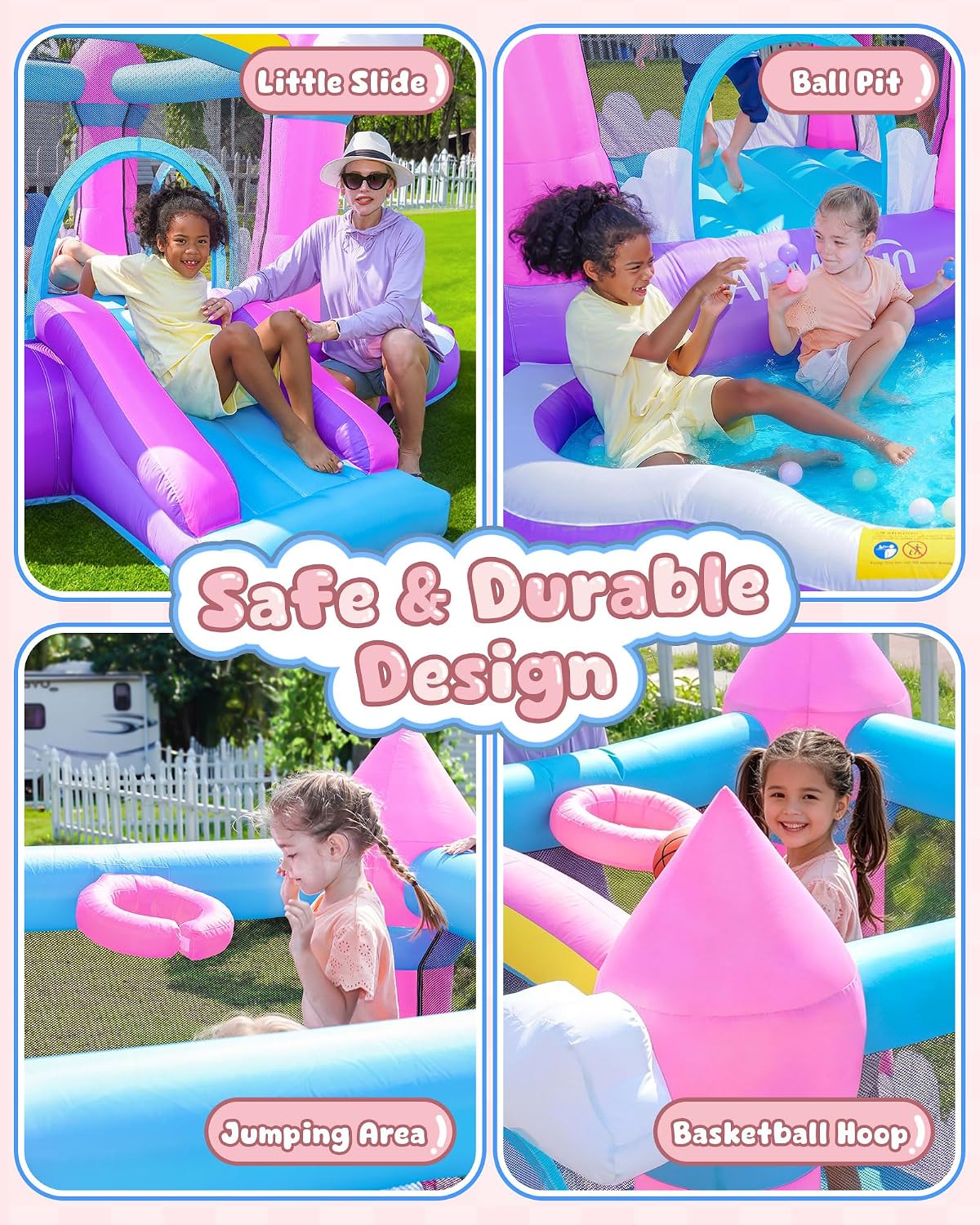 بيت قفز قابل للنفخ باللون الور - مراجعة Kids Outdoor Bounce House وسعره